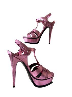 Yves Saint Laurent Womens Vegas Pink Tribute Platform Sandals Size 36 High Heel